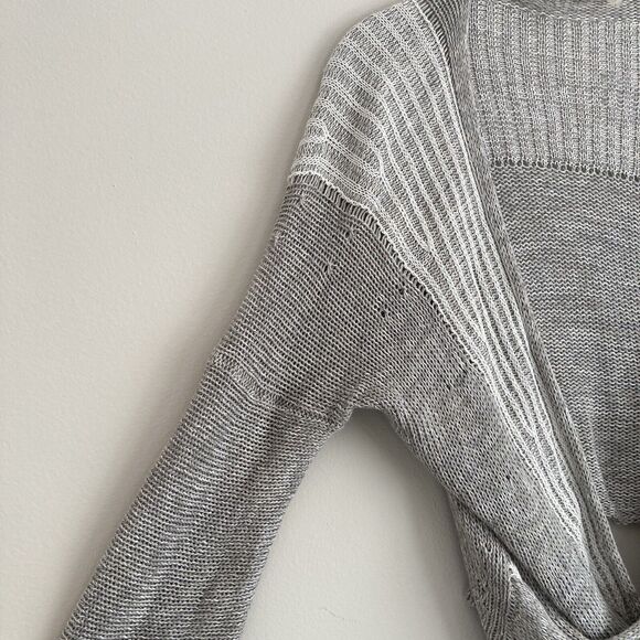 Soft Surroundings Loose Knit Wrap Front Sweater Plunging V-Neck Gray Size Small - Picture 6 of 11